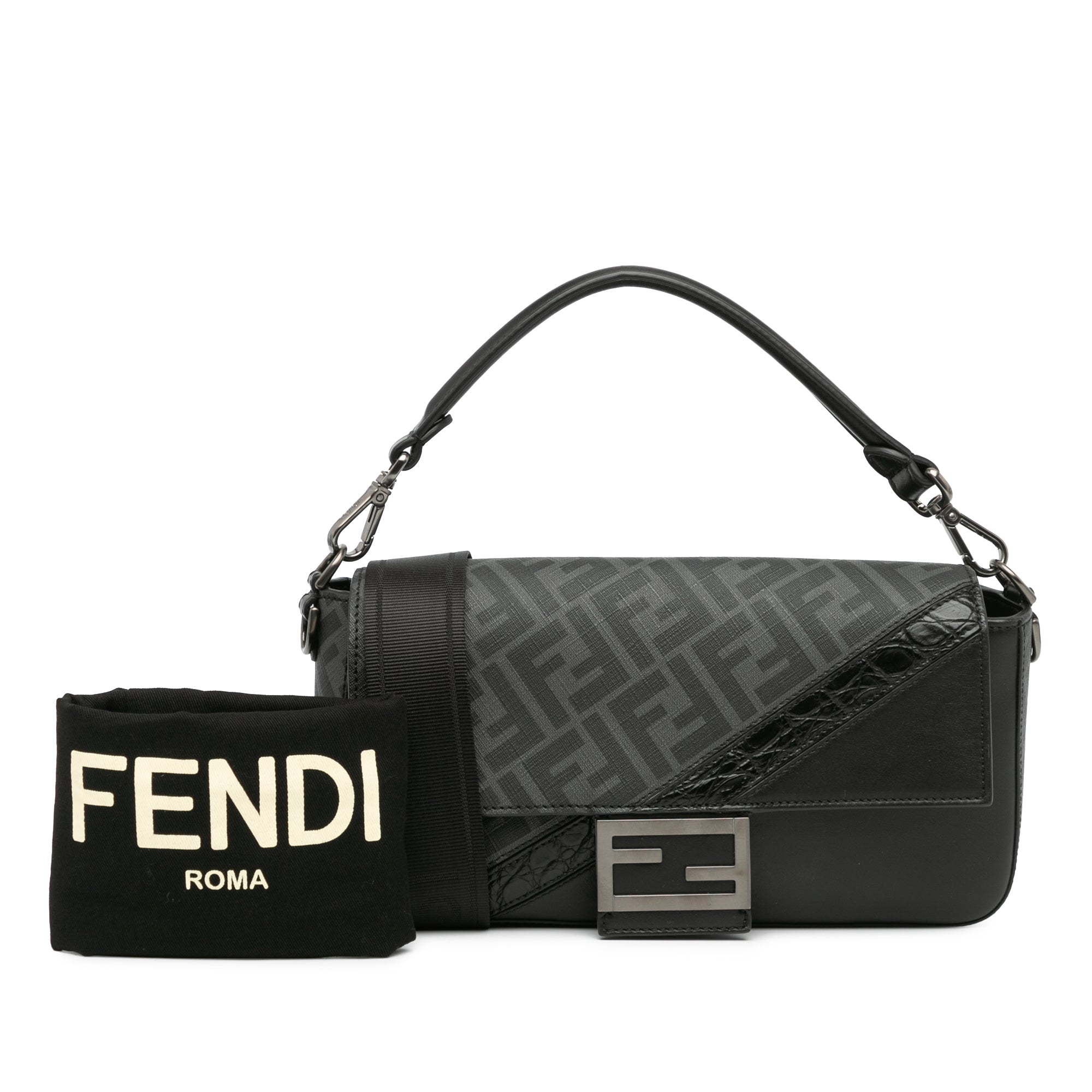 Fendi | Pre-Owned Zucca Coated Canvas And Calfskin Baguette Satchel | Black