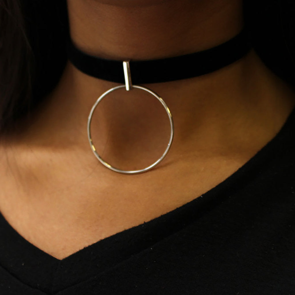 Drop Ring Choker | Rhodium-Plated Brass