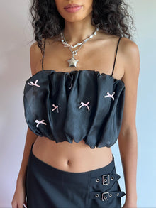 Jemma Bubble Top | Black Pink Bow