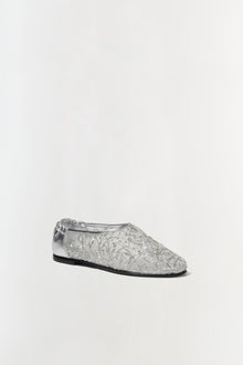 Womens | Eden Metallic Lace Flat | Silver