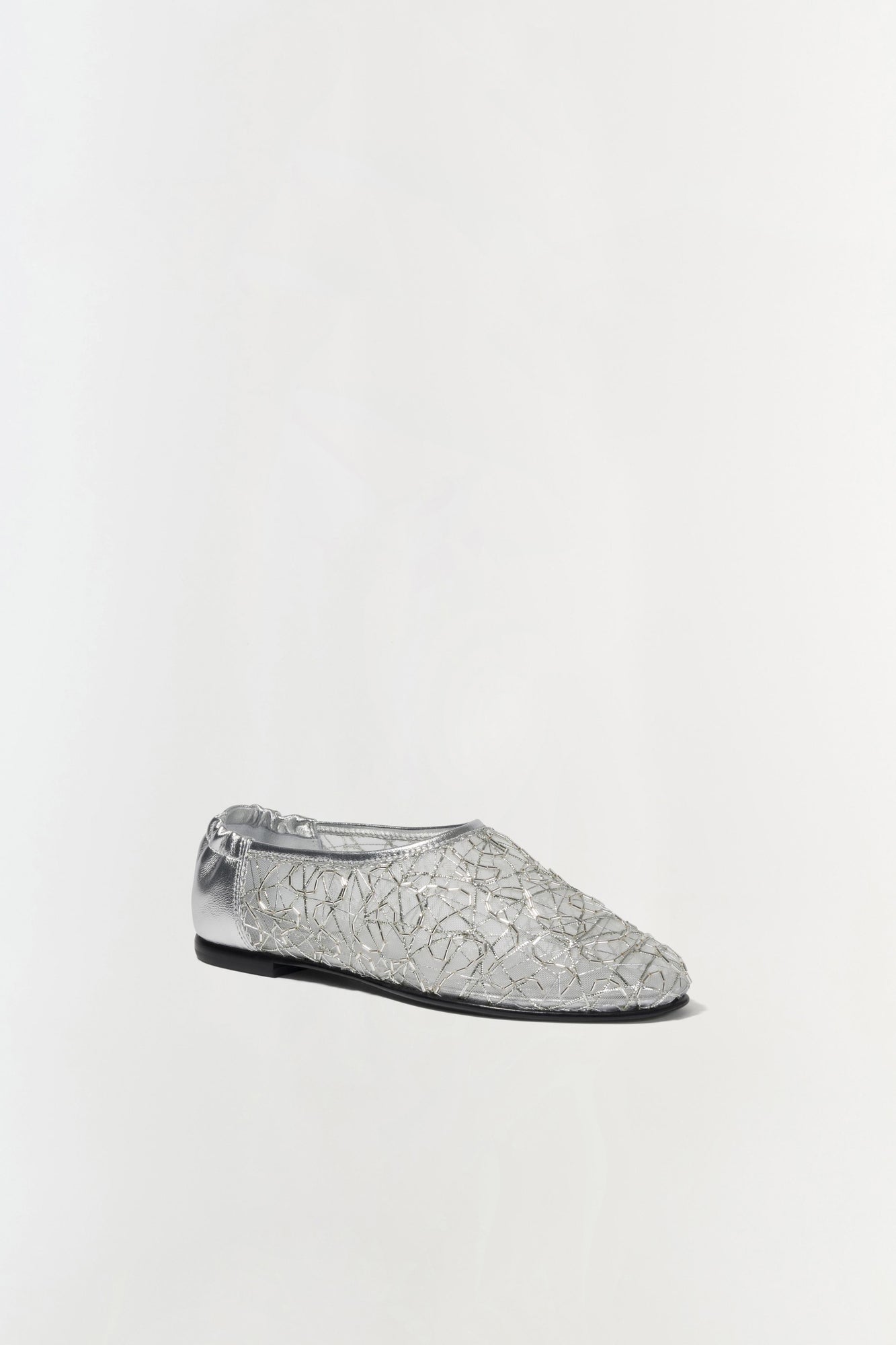 Womens | Eden Metallic Lace Flat | Silver