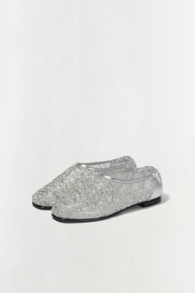 Womens | Eden Metallic Lace Flat | Silver