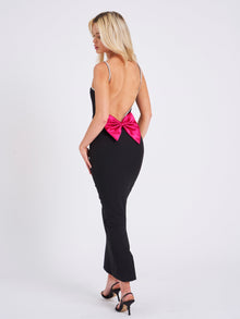 Flore Crystal Straps Backless Gown With Bow | Black