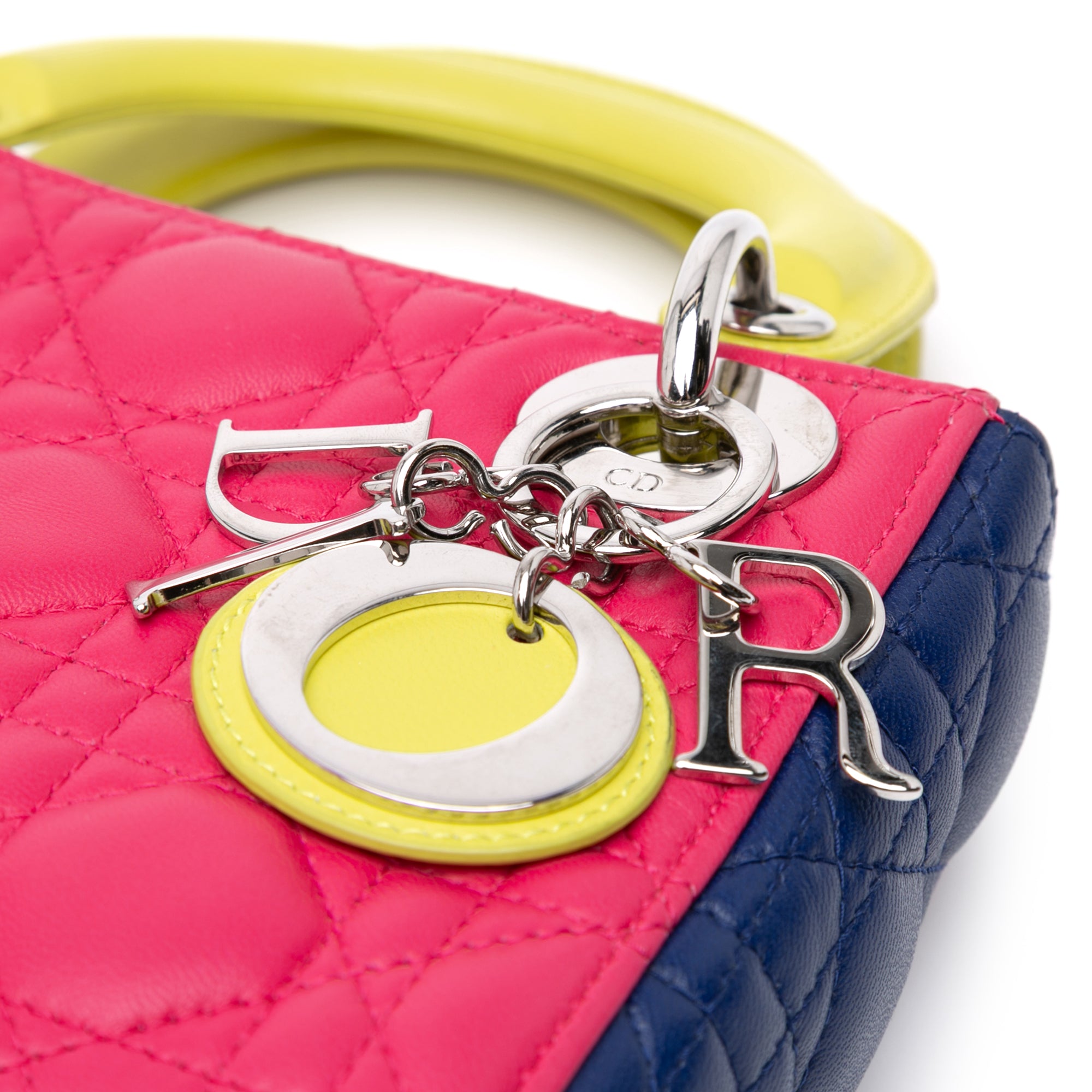 Dior | Pre-Owned Mini Tricolor Lambskin Cannage Lady | Yellow/Pink/Navy