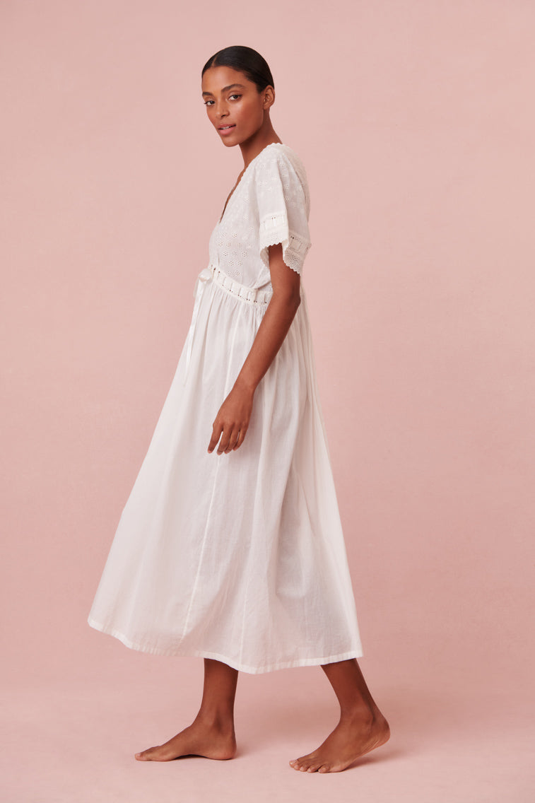 Short sleeve maxi nightgown featuring embroidery.