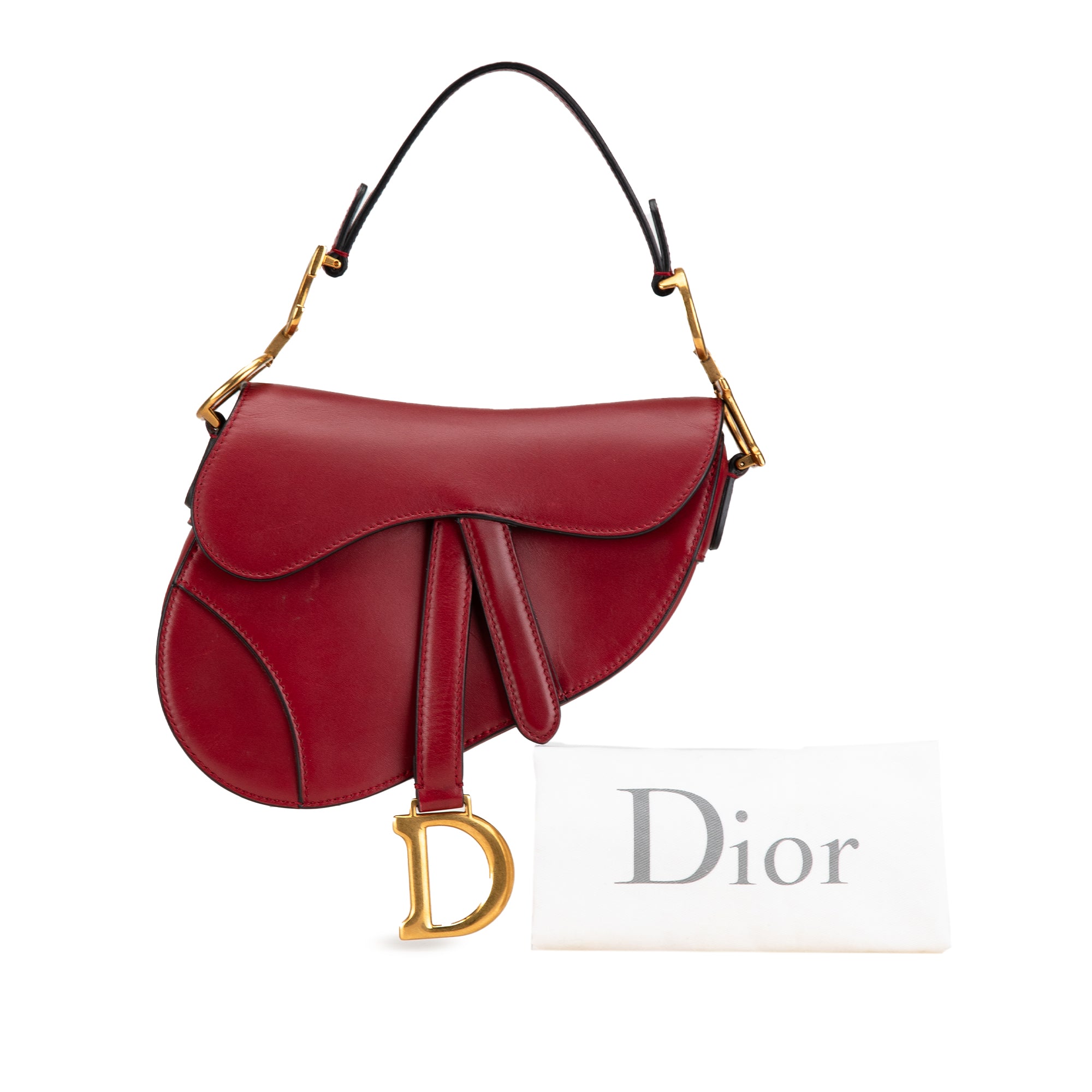 Dior | Pre-Owned Mini Grained Calfskin Saddle Bag | Red/Bordeau