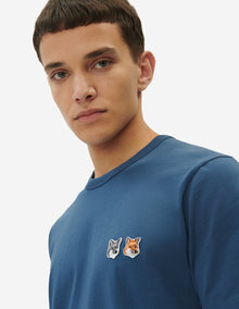 Mens | Double Fox Head Patch Classic Tee-Shirt | Blue Denim
