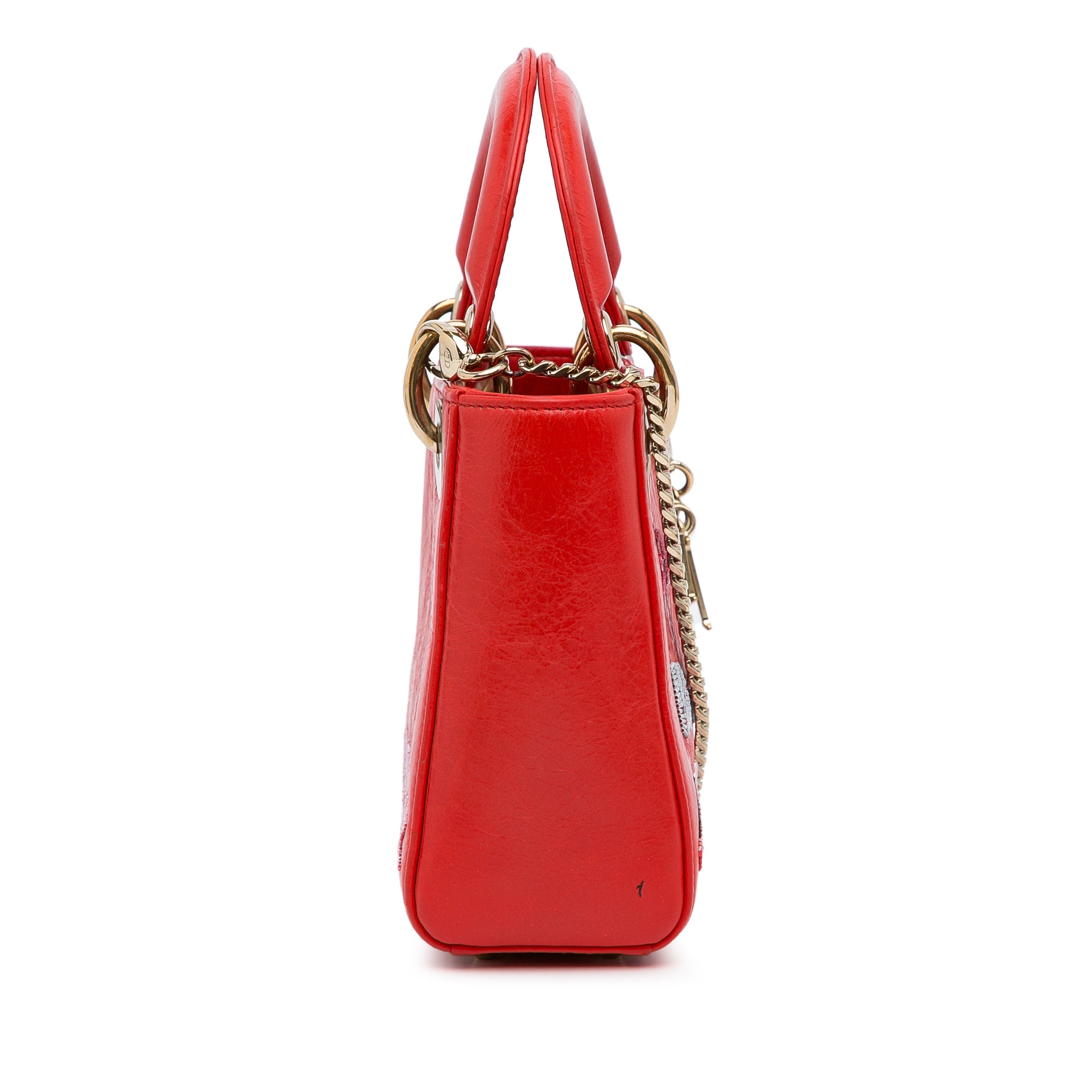 Dior | Pre-Owned Mini Calfskin Sequin Embellished Lady - I | Red