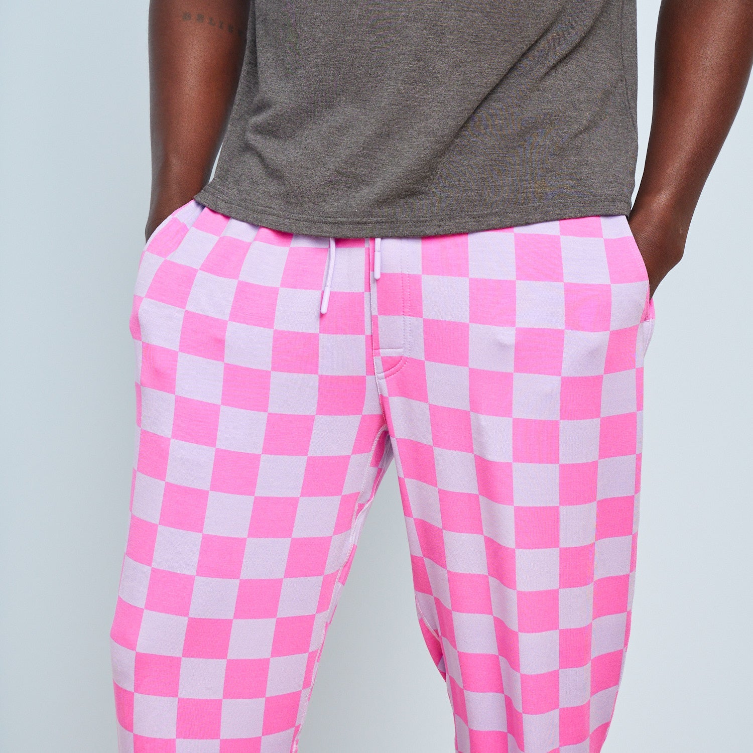 Breathable Modal French Terry Sweatpants | Lavender Check