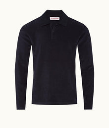 Jarrett Towelling Classic Fit Organic Towelling Long-Sleeve Polo Shirt | Night Iris