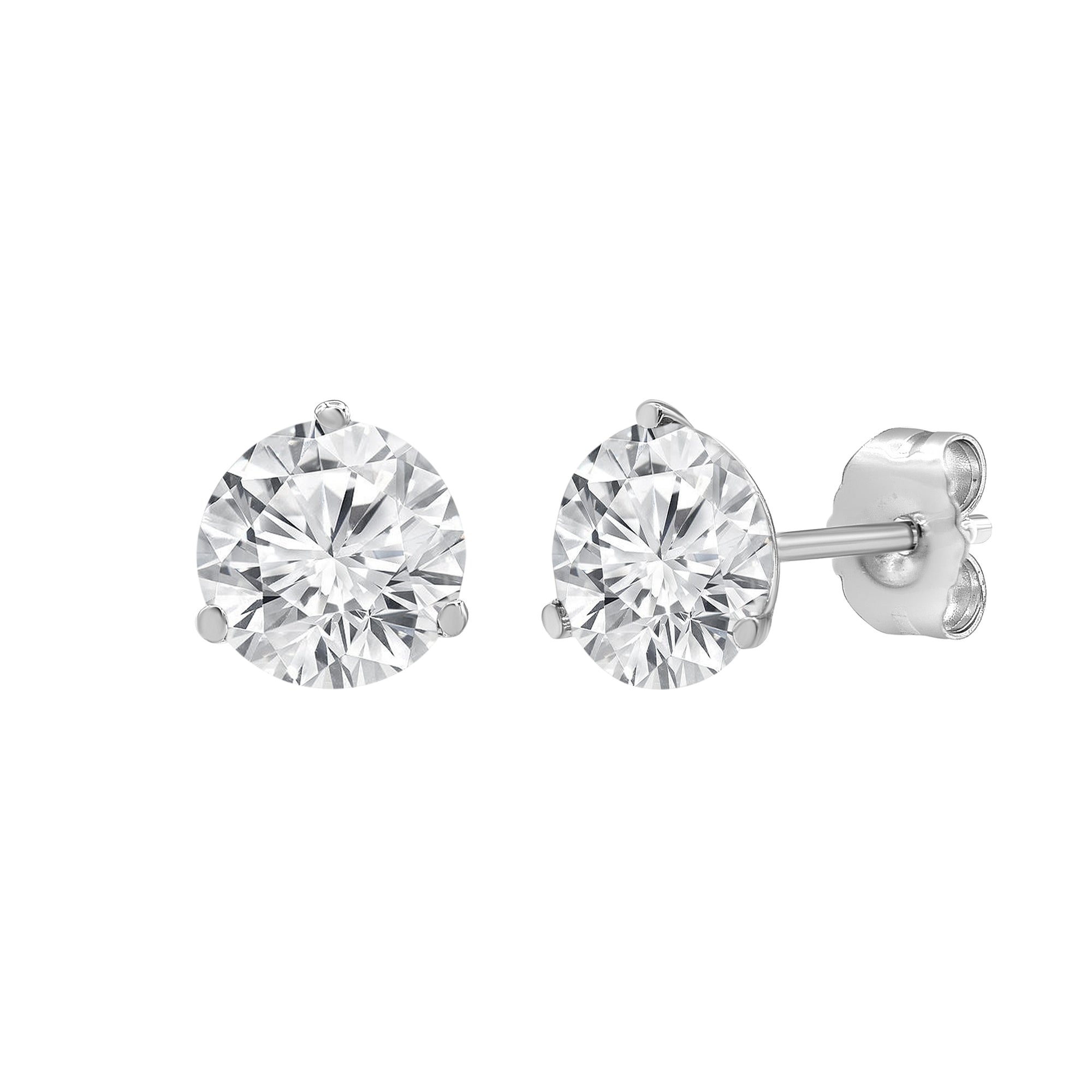 Womens | Martini Stud Earrings | 14K White Gold | 3 CTW Round Cut Lab Grown Diamond | F-VS