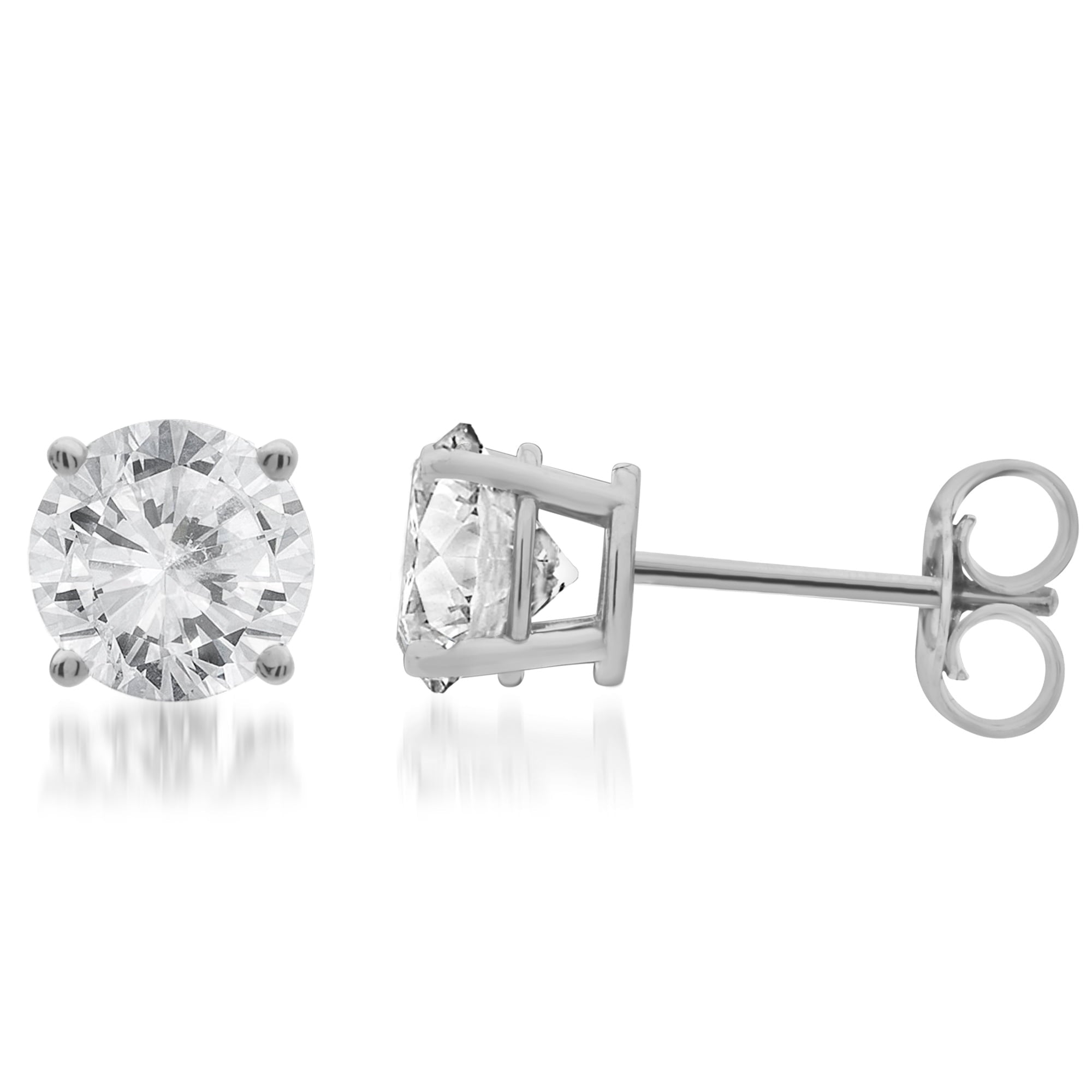 Womens | Stud Earrings | 14K White Gold | 1 CTW Round Cut Lab Grown Diamond | G-SI