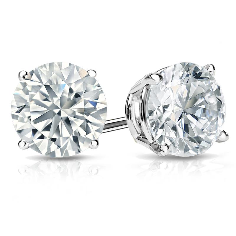 Womens | Stud Earrings | 14K White Gold | 1 CTW Round Cut Lab Grown Diamond | F-VS