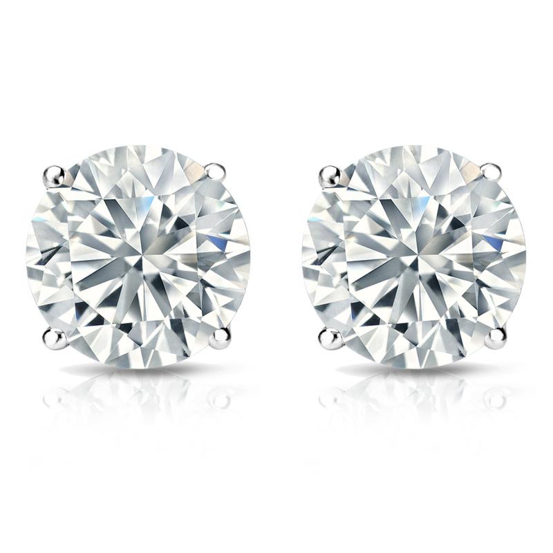 Womens | Stud Earrings | 14K White Gold | 6 CTW Round Cut Lab Grown Diamond | F-VS