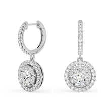 Womens | Halo Dangle Drop Earrings | 14K White Gold | 3.15 CTW Round Cut Lab Grown Diamond | I-J-VS-SI1