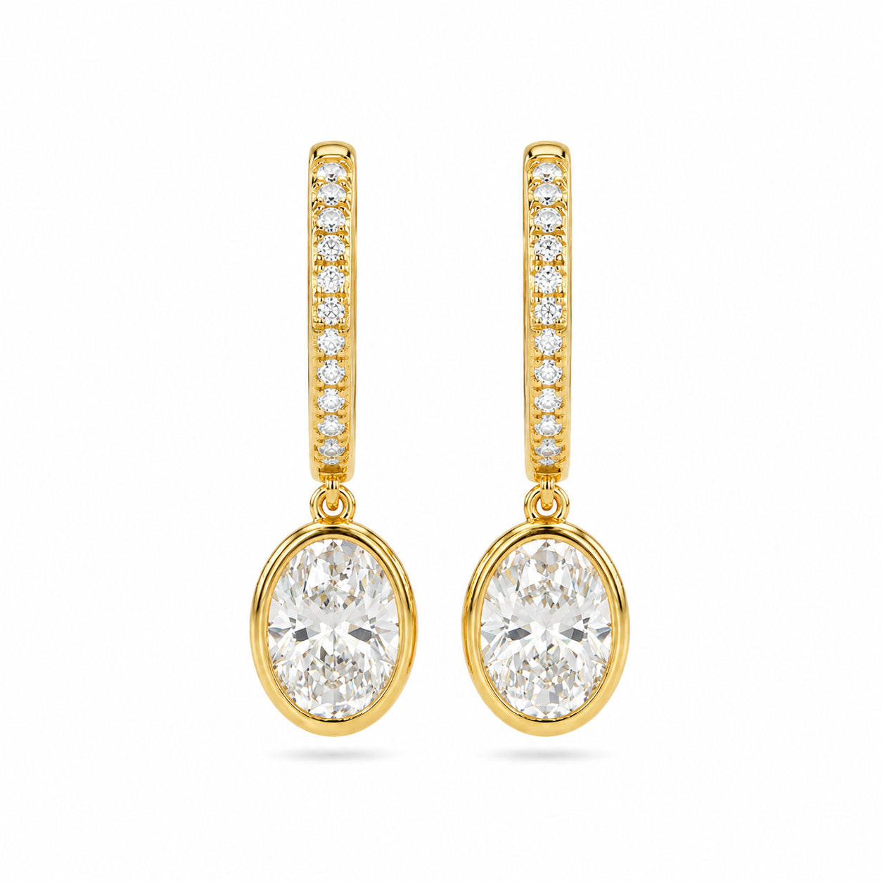 Womens | Dangle Drop Earrings | 14K Yellow Gold | 1.25 CTW Oval Cut Lab Grown Diamond | F-VS