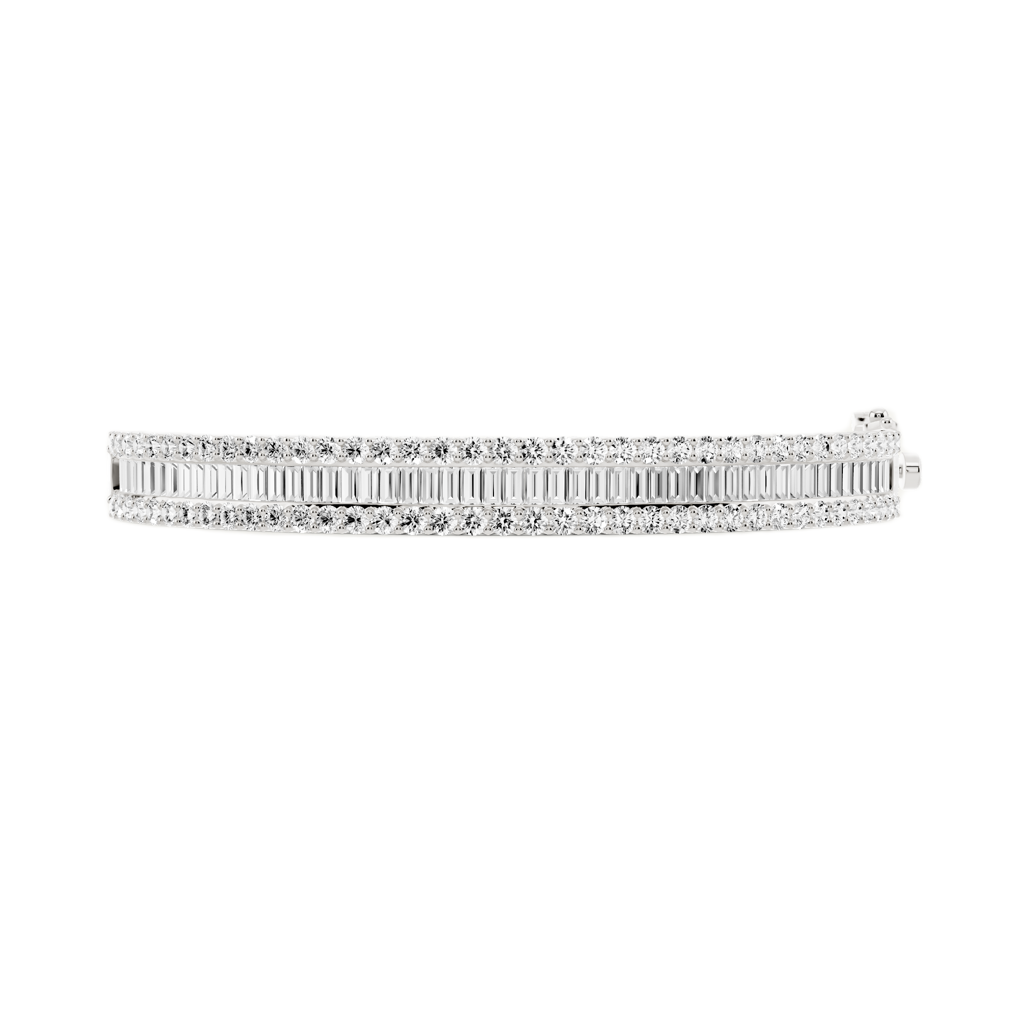 Womens | Bangle Bracelet | Sterling Silver | 4.50 CTW Baguette and Round Cut Lab Grown Diamond | G-SI
