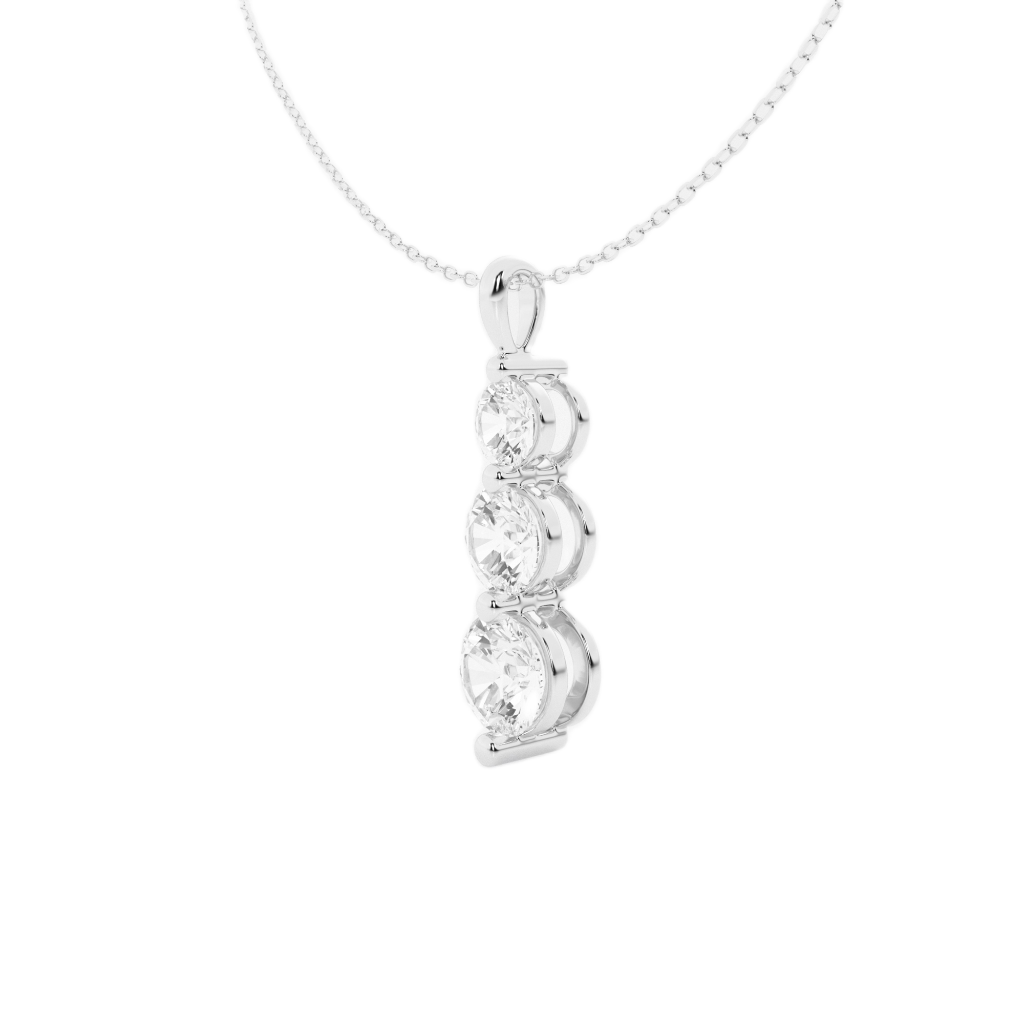 Womens | Graduating Pendant Necklace | 14K White Gold | 1.5 CTW Round Cut Lab Grown Diamond | F-VS2
