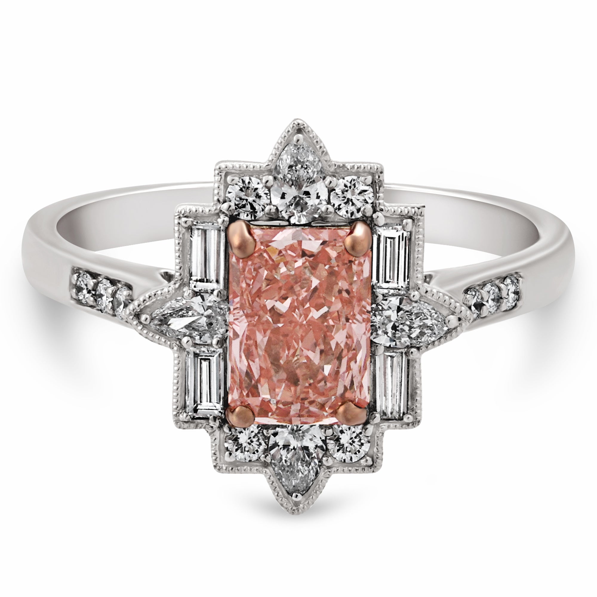 Womens | Halo Side Stone Engagement Ring | 14K Two Tone Gold | 1.50 CTW Round Cut Lab Grown Diamond | F-VS