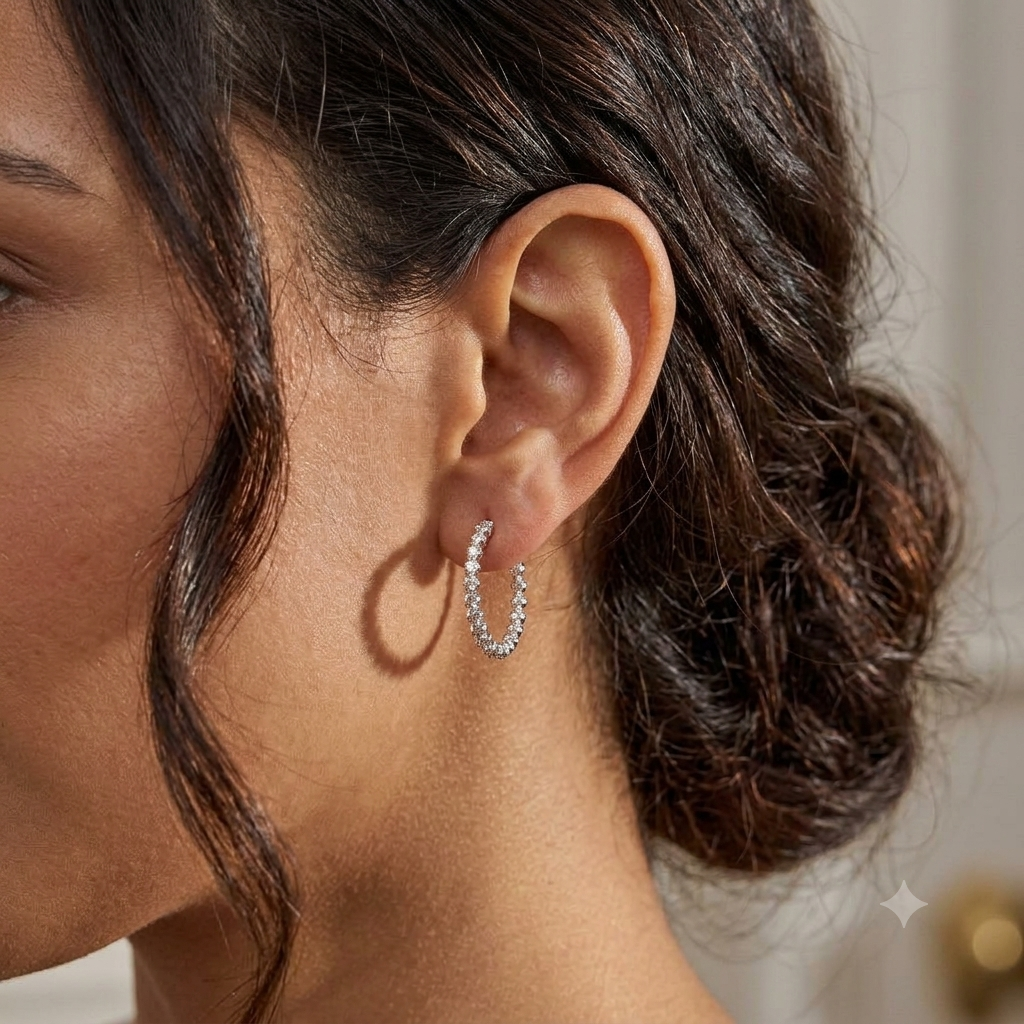 Womens | Hoop Earrings | 14K White Gold | 3 CTW Round Cut Lab Grown Diamond | F-VS