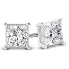 Womens | Stud Earrings - II | 14K White Gold | 1.25 CTW Princess Cut Lab Grown Diamond | G-VS-SI1