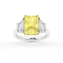 Womens | 3 Stone Engagement Ring | 14K Two Tone Gold | 6.75 CTW Radiant Cut Lab Grown Diamond | Yellow-VS1