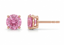 Womens | Stud Earring | 14K Rose Gold | 2 CTW Cushion Cut Lab Grown Diamond | Pink-VS1