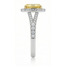Womens | Halo Split Shant Engagement Ring | 14K Two Tone Gold | 2.50 CTW Long Cushion Cut Lab Grown Diamond | Yellow-VS1