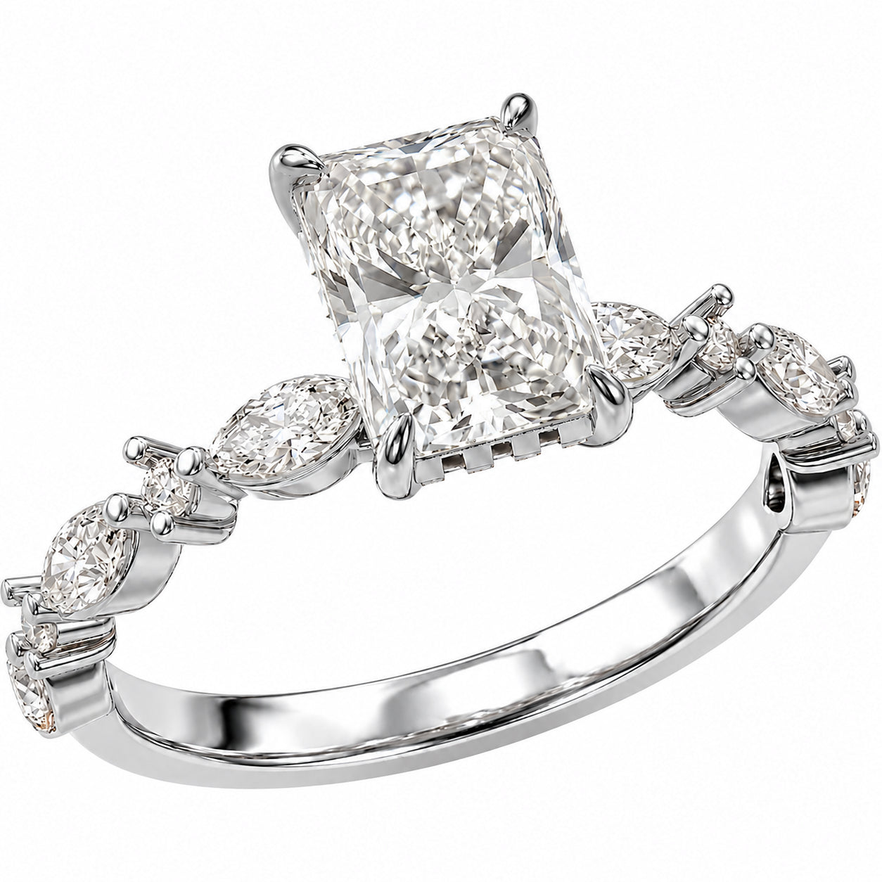 Womens | Halo Engagement Ring | 14K White Gold | 2.75 CTW Radiant Cut Lab Grown Diamond | G-SI
