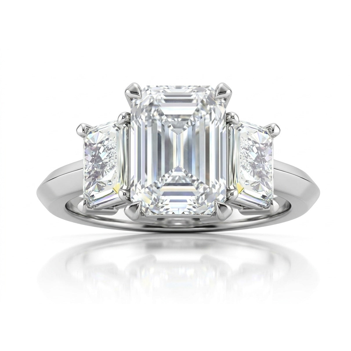 Womens | 3 Stone Engagement Ring | 14K White Gold | 7 CTW Emerald Cut Lab Grown Diamond | F-VS