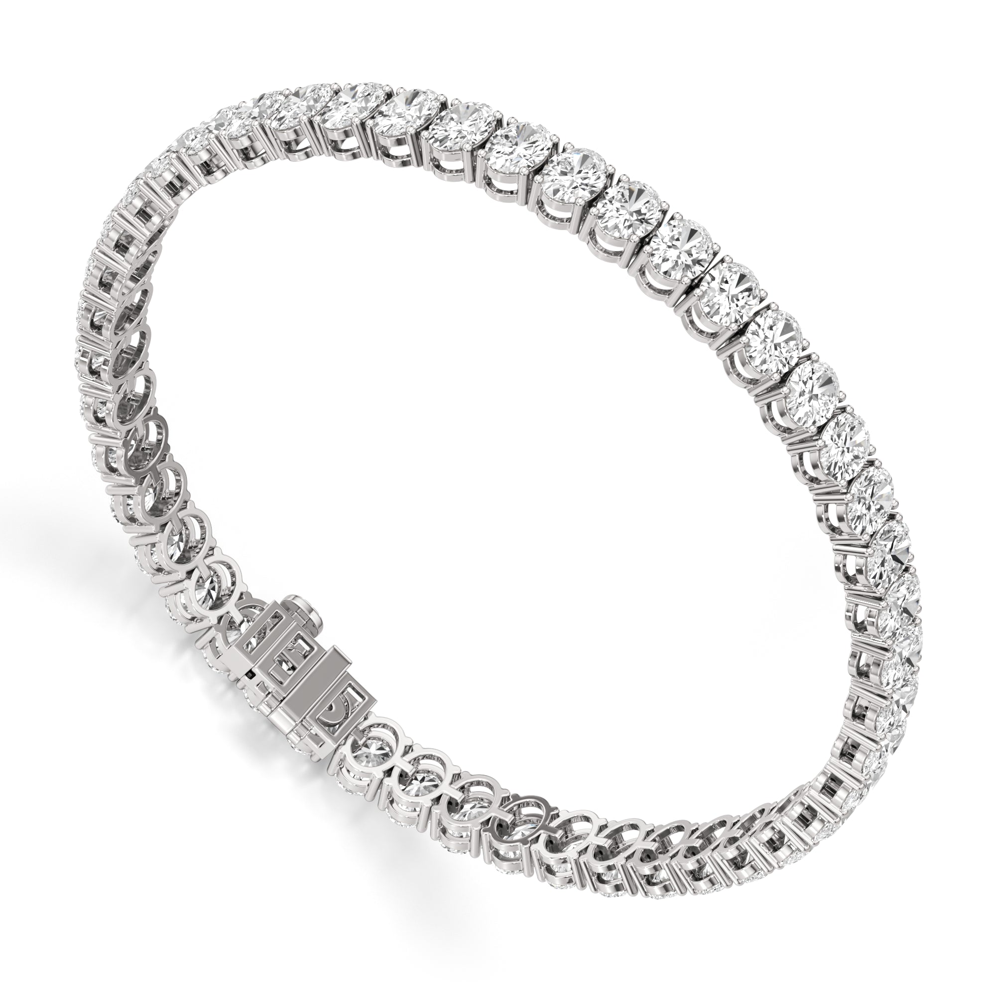 Womens | Tennis Bracelet - II | 14K White Gold | 15 CTW Oval Cut Lab Grown Diamond | G-VS
