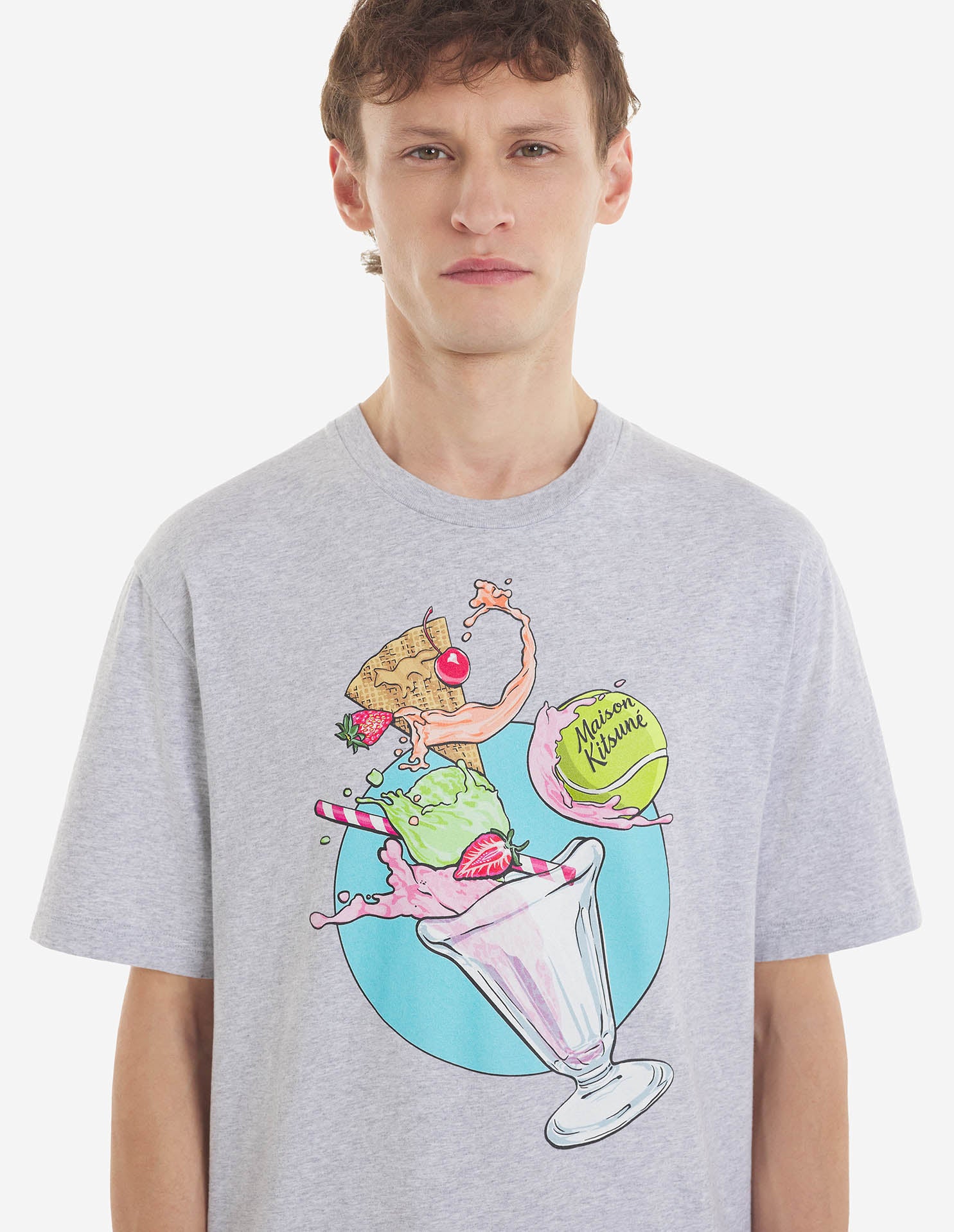 Mens | Ice Crean Splash Short-Sleeve Comfort Jersey Tee-Shirt | Light Grey Melange