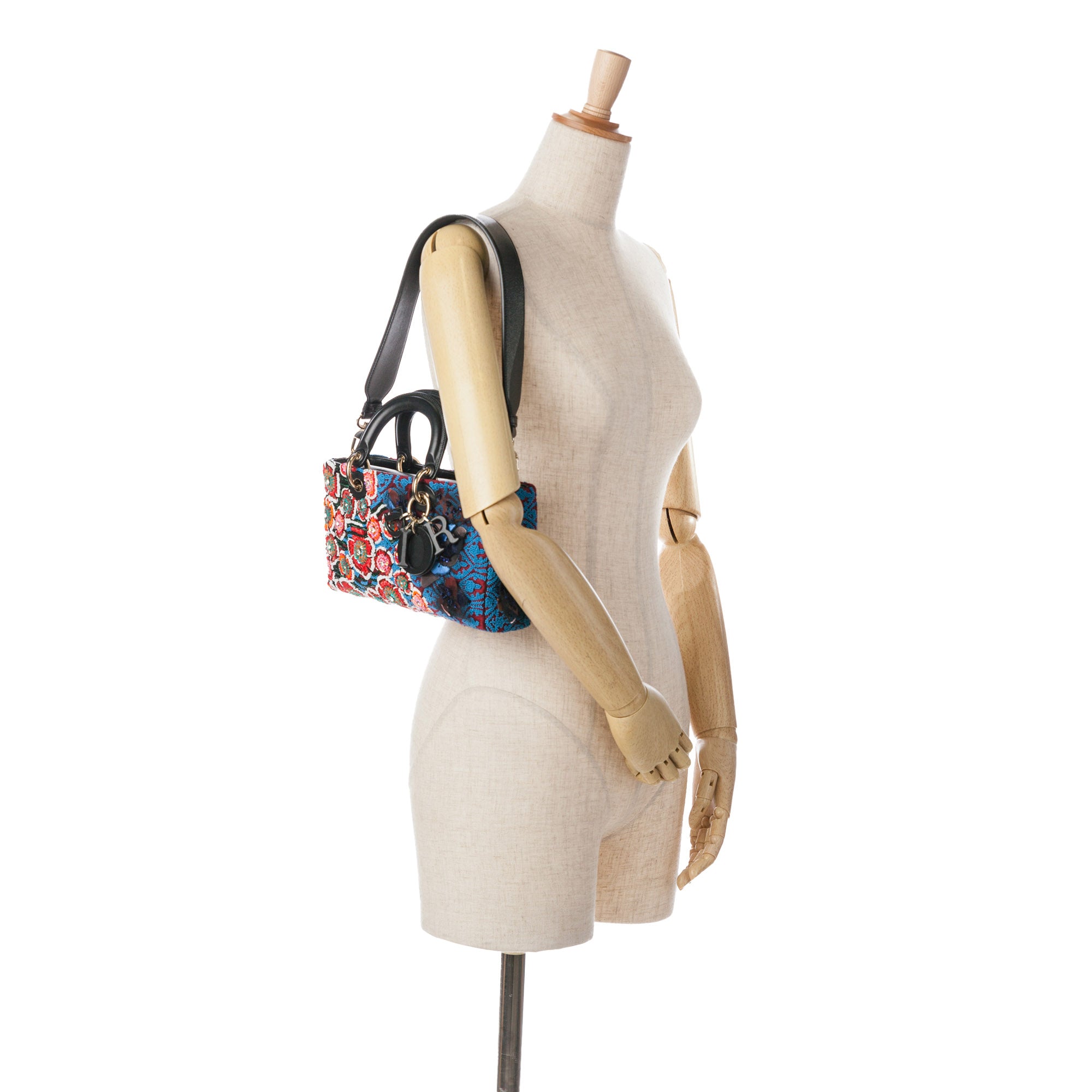 Dior | Pre-Owned Medium Beaded Ribbon Embroidered Floral Lady D Joy | Blue