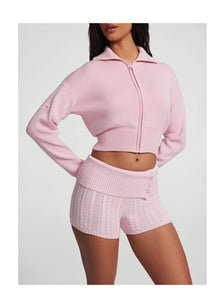Knit Cropped Zip-Up Jacket | Ballet Pink