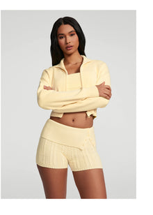 Knit Cropped Zip-Up Jacket | Lemon Meringue