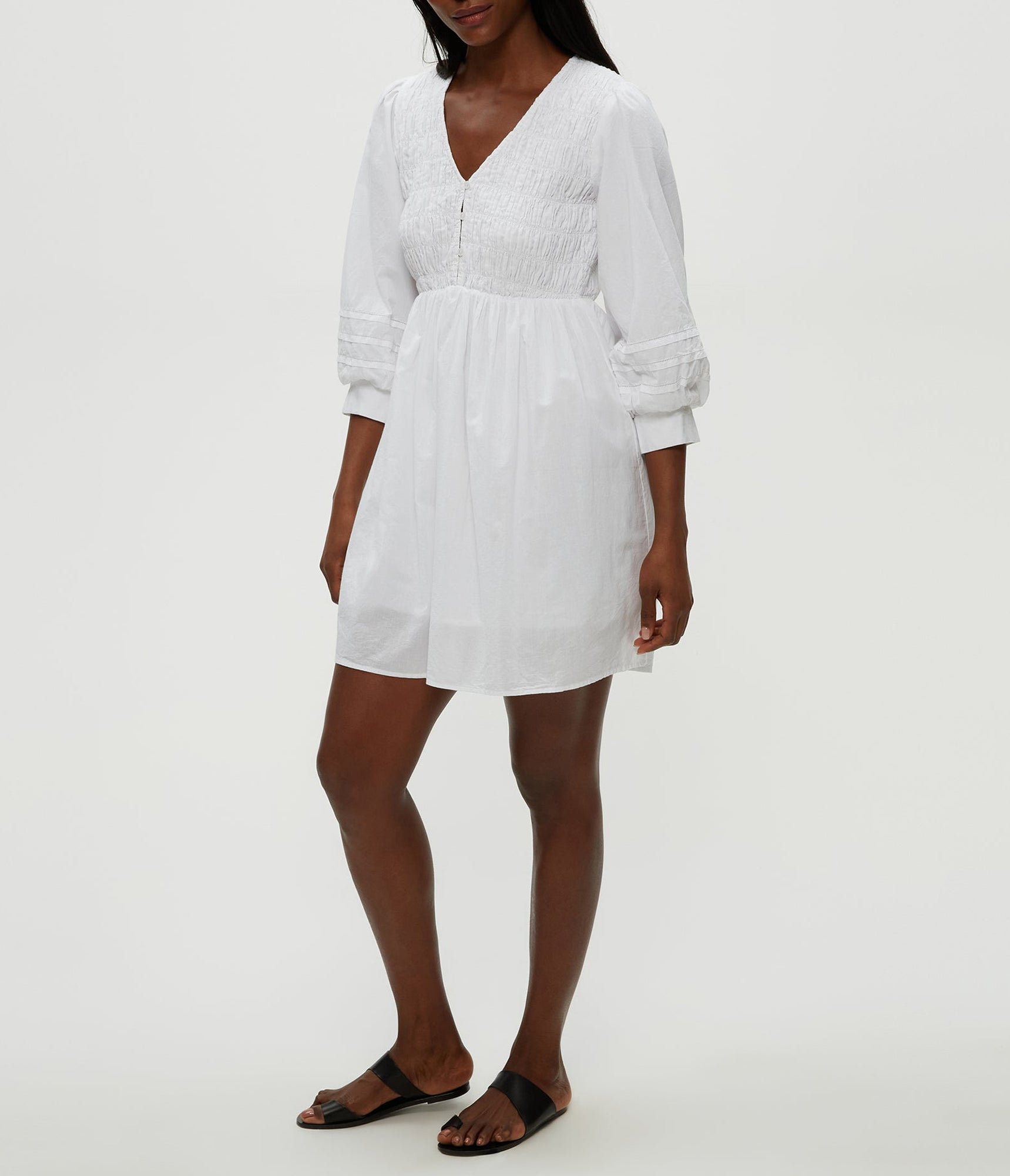 Zuri Smocked Mini Dress | White