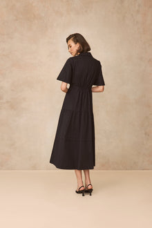 Coated Poplin Shirt Dress | Black