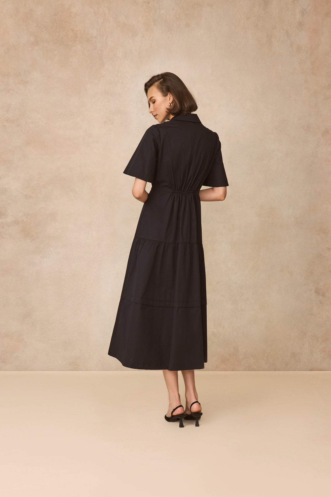 Coated Poplin Shirt Dress | Black