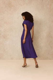 Textured Fluid Crepe Shirred Dress | Violet