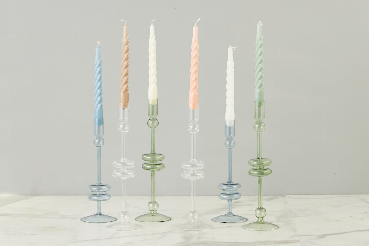 Lacquered Twisted Taper Candles | Sage | Set of 6