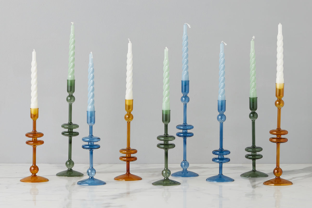 Lacquered Twisted Taper Candles | Sage | Set of 6