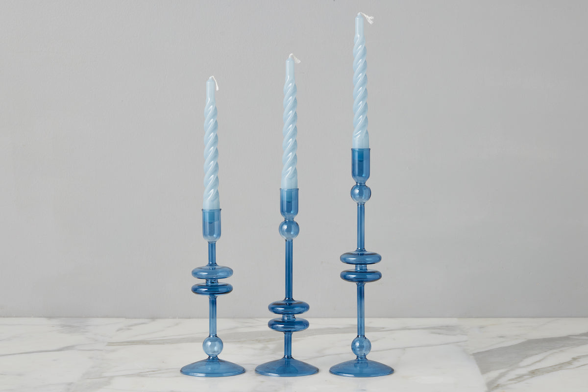 Lacquered Twisted Taper Candles | Denim | Set of 6