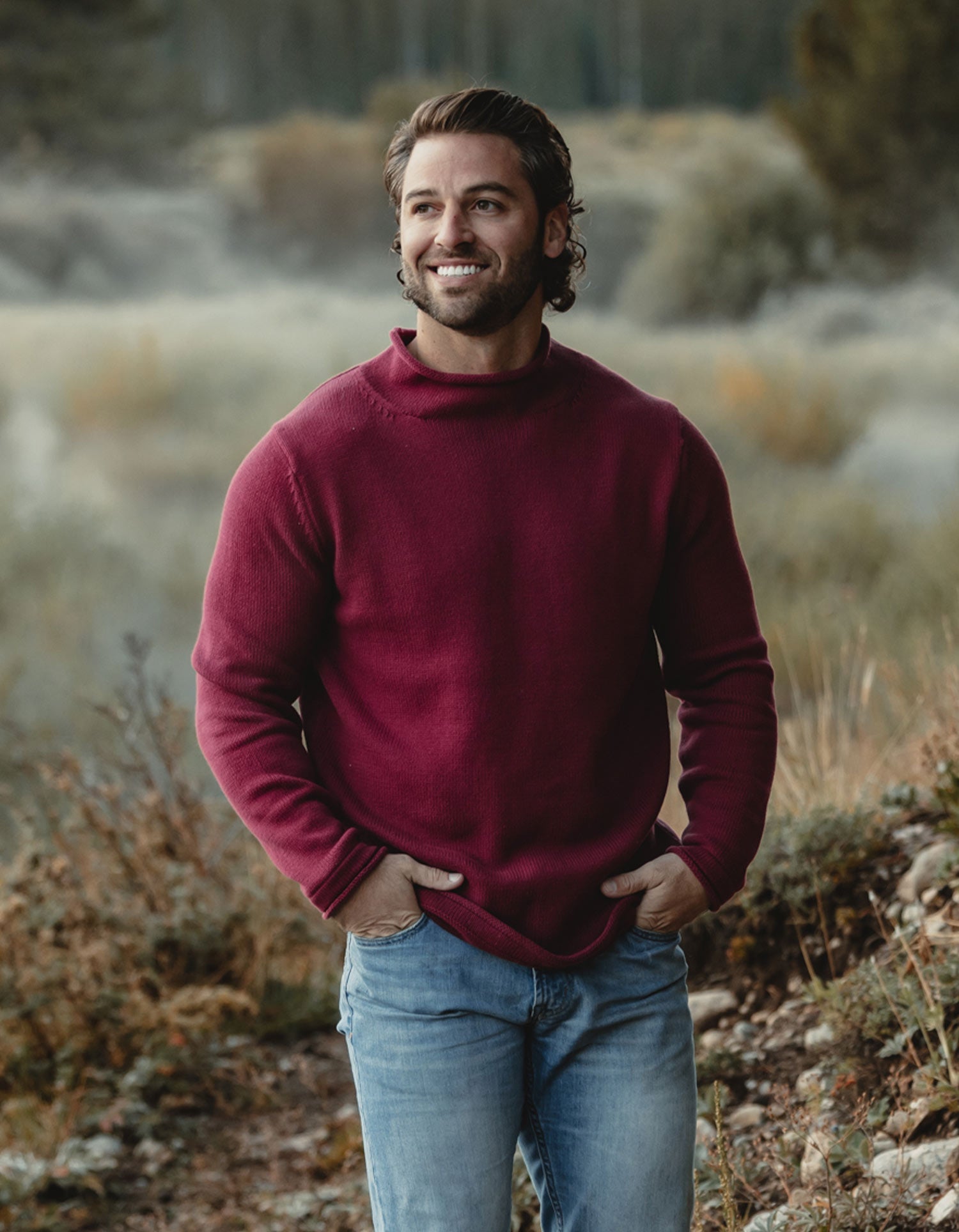 Men | Roll Neck Sweater | Wine