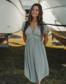 Women | Deep V Button Thru Dress | Juniper