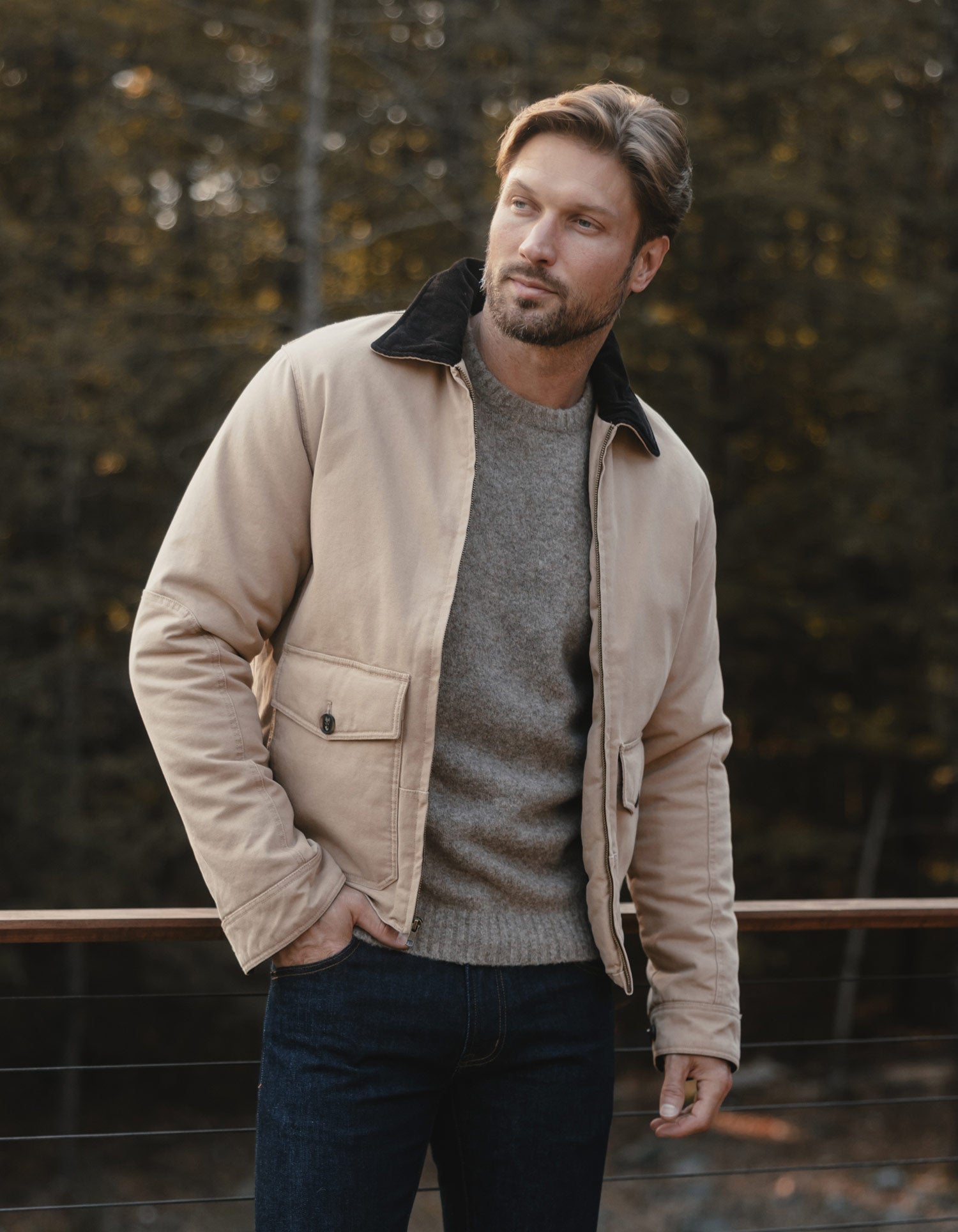 Men | Canvas Zip Front Jacket | Tan