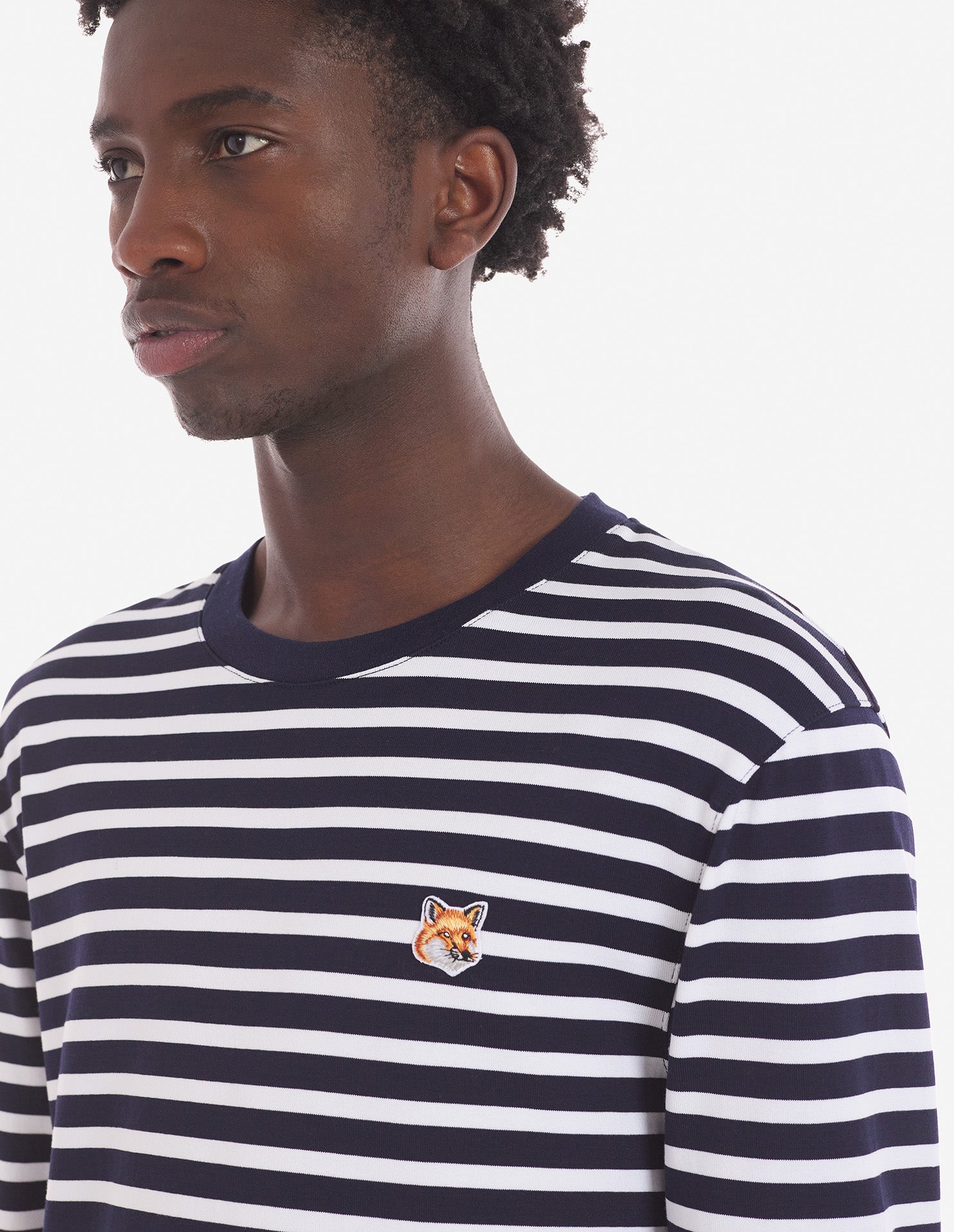 Mens | Fox Head Patch Short-Sleeve Regular Jersey Mariniere Tee-Shirt | Navy Stripes