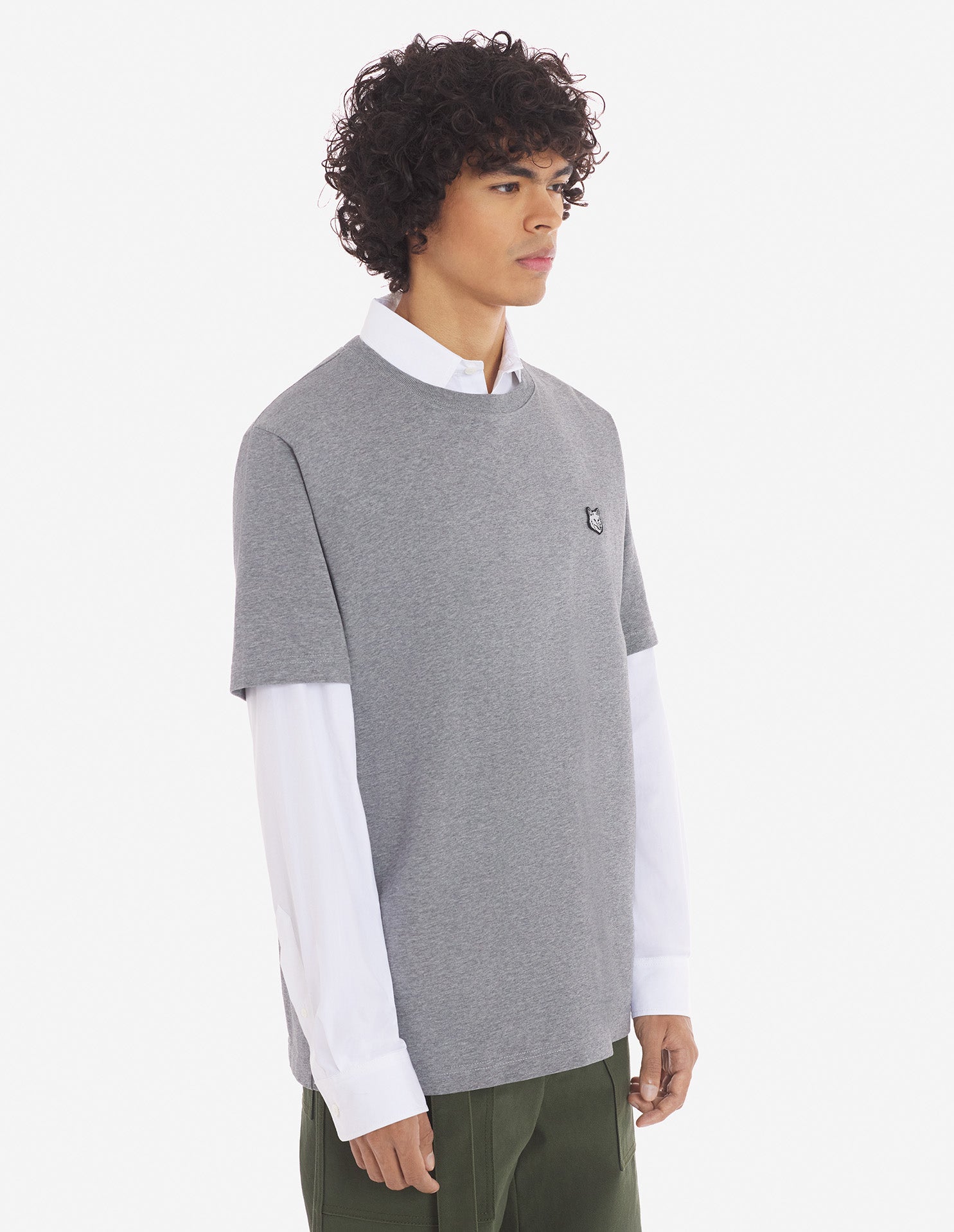 Mens | Bold Fox Head Patch Short-Sleeve Comfort Jersey Tee-Shirt | Medium Grey Melange