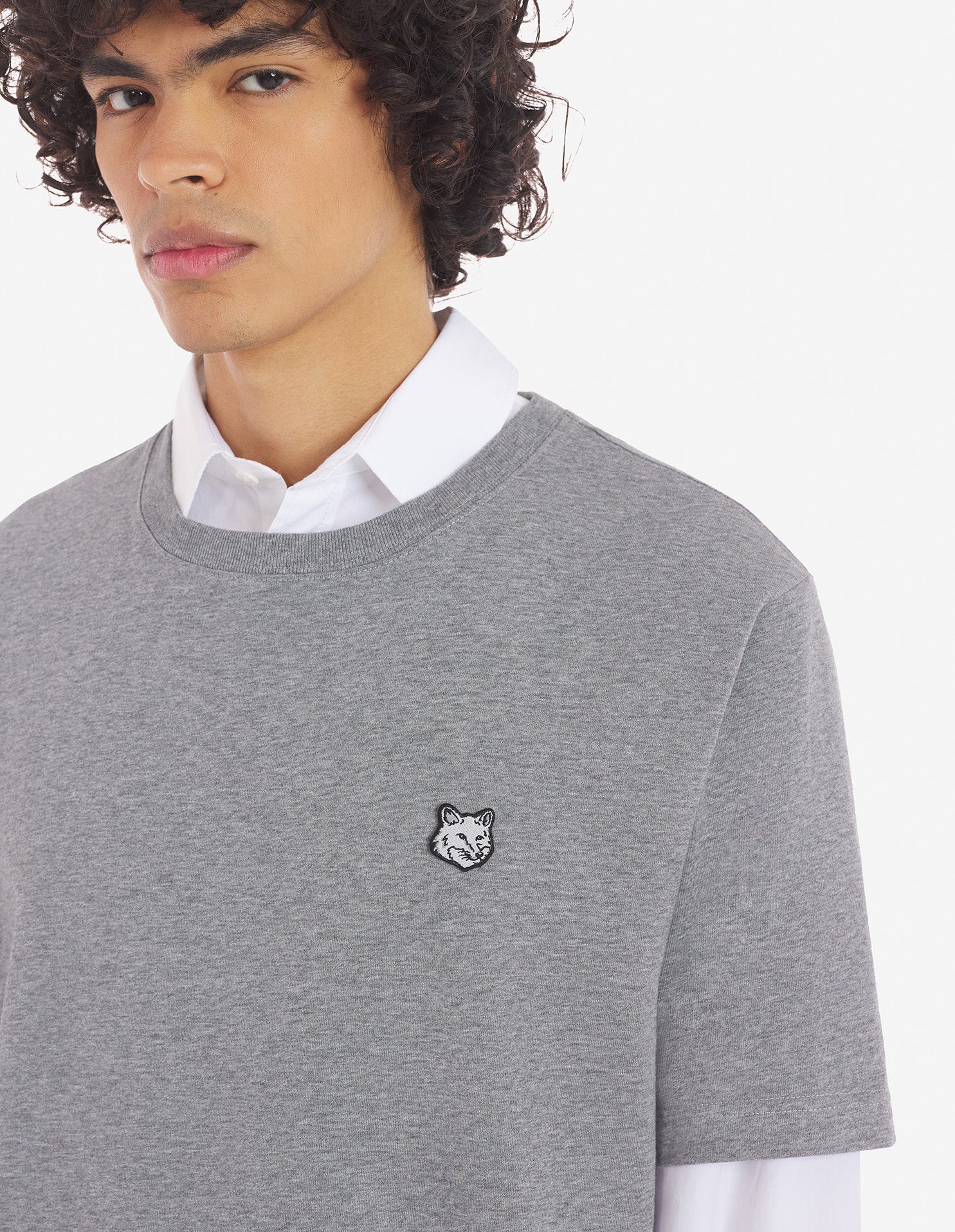 Mens | Bold Fox Head Patch Short-Sleeve Comfort Jersey Tee-Shirt | Medium Grey Melange