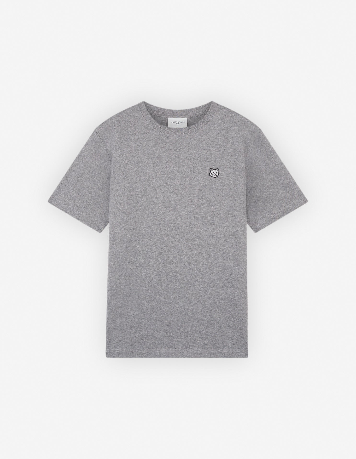 Mens | Bold Fox Head Patch Short-Sleeve Comfort Jersey Tee-Shirt | Medium Grey Melange