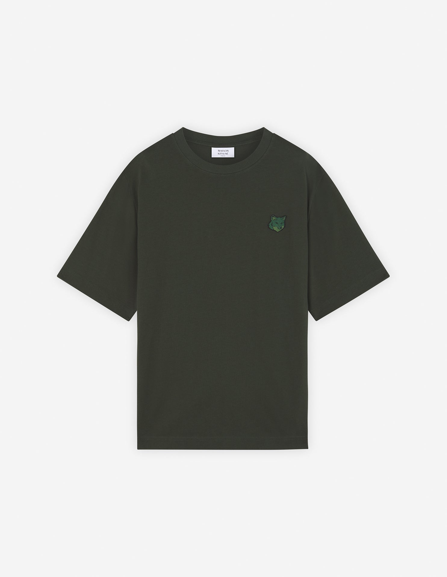 Mens | Bold Fox Head Patch Oversize Short-Sleeve Cotton Tee-Shirt | Ranger Green